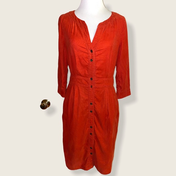 Anthropologie Dresses & Skirts - Anthropologie Maeve red-orange tailored shirt dress, button down, women’s size 2